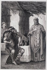 Saint Gregoire van Tours (538-594) die zich verzet tegen Chilperic I (539-584) Koning van Neustrië door Unknown artist