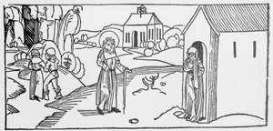 Sint Pastor. Gravure uit “Leben der Heiligen - sommerteil” (Het boek van de heilige) door Jacobus (James) van Voragine (1228-1298). Lübeck 1488.