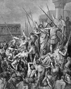 Sint Paulus wordt tegengehouden in Jeruzalem. 19e-eeuwse gravure door Unknown artist