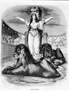 Sainte Blandine in de arena, de leeuwen liggen aan haar voeten (christenvervolgingen in Lyon) - in 