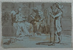 Satirische prent: De vrijer door Unknown artist