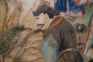 Scènes uit het dagelijks leven in China, detail van het Chinese behang, Chinees kabinet, Jachthuis, door Filippo Juvarra (1678-1736), Stupinigi, Piëmont, Italië
