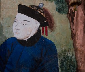 Scènes uit het dagelijks leven in China, detail van het Chinese behang, Chinese kabinet, jachthuis, door Filippo Juvarra, Stupinigi, Piëmont, Italië door Unknown artist