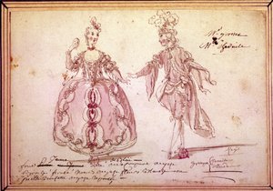 Scenografie: tekening van kostuums voor de pastorale 