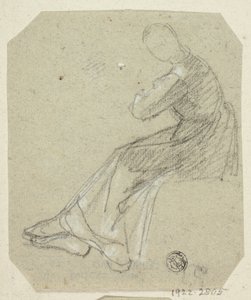 Zittende vrouw in profiel door Unknown artist