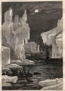 Tweede reis (1772-1775) van Kapitein James Cook (1728-1779): de eilanden van ijs (ijsberg), overtochten op de weg van de kaap van circumcisie (Bouvet-eiland, Antarctica) - illustratie uit 