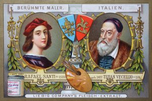 Serie schilderijen van beroemde schilders, Rafael Santi en Tiziano Vecellio, Italië
