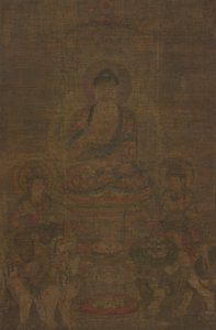 Shakyamuni Triade: Boeddha bijgestaan door Manjushri en Samantabhadra door Unknown artist
