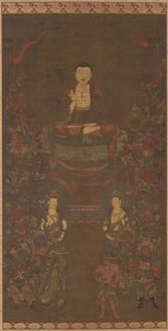 Shakyamuni met de Zestien Welwillende Godheden door Unknown artist
