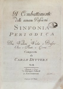 Bladmuziekpagina van de Periodieke Symfonie (het Gevecht van de Menselijke Passies) door Karl Ditters von Dittersdorf