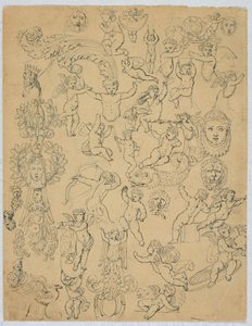 Blad met putti en studies naar de antieken door Unknown artist