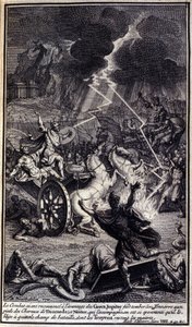 Sinds het gevecht opnieuw was begonnen, hadden de Grieken het voordeel, liet Jupiter zijn donder vallen aan de voeten van de paarden van Diomedes; en Nestor, die hem vergezelde, was zo angstaanjagend dat hij hem dwong het slagveld te verlaten, waarvan de T door Unknown artist