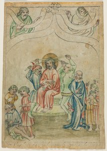 Enkel blad uit een Biblia Pauperum: Christus gekroond met doornen (recto) door Unknown artist