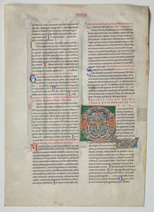 Enkel blad uit een Decretum van Gratianus: Gedecoreerde initiaal Q[uidam habens filium obtulit] en viervoudige arcade met concordantie van Griekse en Latijnse alfabetten door Unknown artist