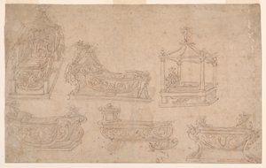 Zes Ontwerpen voor een Kinderbed door Unknown artist