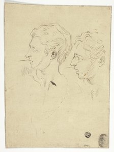 Schets van Twee Mannen die naar Links Kijken door Unknown artist