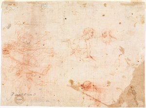 Schets van twee mannen en andere verschillende figuren (verso)