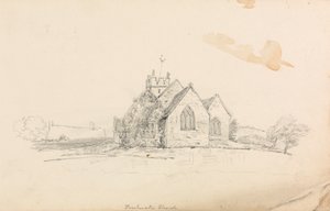 Schets van een kleine landelijke kerk; schets van een schip door Unknown artist