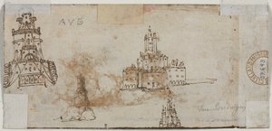 Schetsen van kastelen (verso) door Unknown artist