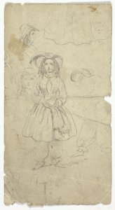 Schetsen van jong meisje (recto); Schetsen van banjospeler (verso) door Unknown artist