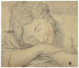 Slapende vrouw met hoofd op armen door Unknown artist