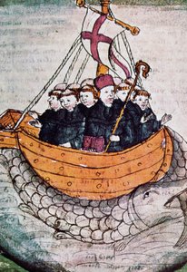 Sint Brendan op walvis, miniatuur uit Manuscriptum translationis Germanicae door Unknown artist
