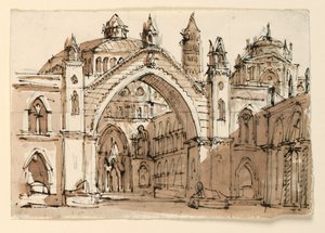 Toneelontwerp, Exterieur van Gotische Kerk door Unknown artist