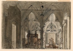 Toneelontwerp, Interieur van Gotische Kerk door Unknown artist