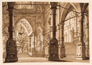 Toneelontwerp, interieur van gotische kerk door Unknown artist