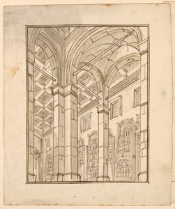 Toneelontwerp: bibliotheekinterieur met bogen