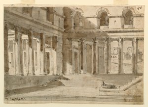 Toneelontwerp, paleishof met trappen door Unknown artist