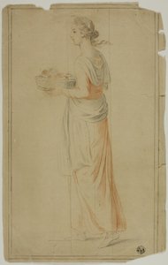 Staand meisje met mand door Unknown artist