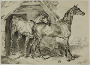 Staande Merrie en Veulen door Unknown artist