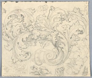 Studie voor krullend acanthus ornament door Unknown artist