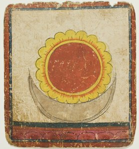 Zon, maan en lotus op de lotustroon, uit een set inwijdingskaarten (Tsakali)