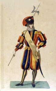 Zwitserse garde van Vaticaanstad in kleine outfit. door Unknown artist