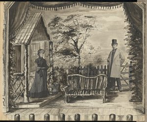 [Tableau vivant van een man en vrouw op een theaterpodium]. door Unknown artist