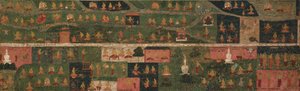 Tempelbanier met bedevaartsoorden en scènes uit de Svayambhu-purana (Oude tekst van de Oerboeddha) door Unknown artist