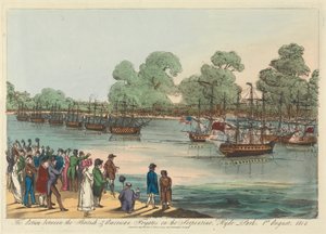 De actie tussen de Britse en Amerikaanse fregatten op de Serpentine, Hyde Park 1 augustus 1814 door Unknown artist