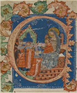 De aanbidding van de Wijzen in een historische initiaal "E" uit een koorboek