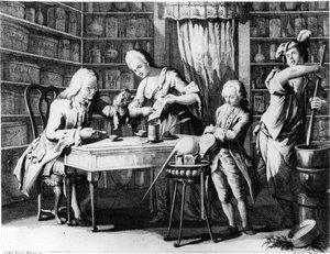 De apotheker. Gravure uit de 19e eeuw. door Unknown artist