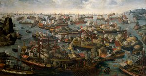 De Slag bij Lepanto, 7 oktober 1571, eind 16e eeuw door Unknown artist