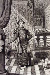De Chinese Keizer en Opperste Heerser van de Tartaren - Chinese keizer Kangxi (1652-1722) Qing-dynastie, gravure door Athanasius Kircher uit 