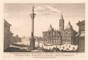 De kerk van St. Mary de Grote in Rome, met de extra gebouwen aan elke kant; Ook de antieke kolom hierheen gebracht van de Tempel van Vrede, door paus Paulus V door Unknown artist