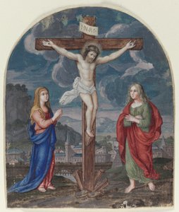 De kruisiging: Miniatuur uitgesneden uit een gebedenboek door Unknown artist