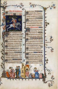 De Deense prelaat en staatsman Absalon of Axel (1128-1201), die Denemarken van piraten bevrijdde, sterft hangend aan een boom. Hieronder een allegorie van waanzin, de profeet Daniël legt zijn droom uit aan koning Nebukadnezar. Rechts, scène van het sacrame door Unknown artist