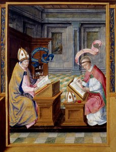 De bisschop van Jeruzalem Sint Cyrillus (315-386) en Sint Augustinus (354-430). Miniatuur op 16e-eeuws perkament. Ecouen, Nationaal Renaissance Museum door Unknown artist