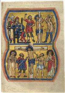 De geseling en de kruisiging, uit een psalter door Unknown artist