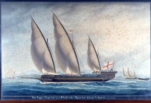 De Genuese galeien Raggia en San Giorgio achtervolgen de Algerijnse chebec Uccello. 11 augustus 1788