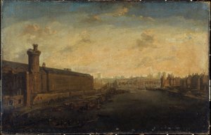 De Grande Galerie du Louvre, met de Porte Neuve, Pont-Neuf, Cité, Tour de Nesle en Quai Malaquais, circa 1640, huidige 1e en 6e arrondissementen door Unknown artist